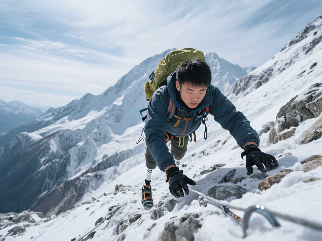 20岁无腿青年凭双手征服雪山，1小时登顶