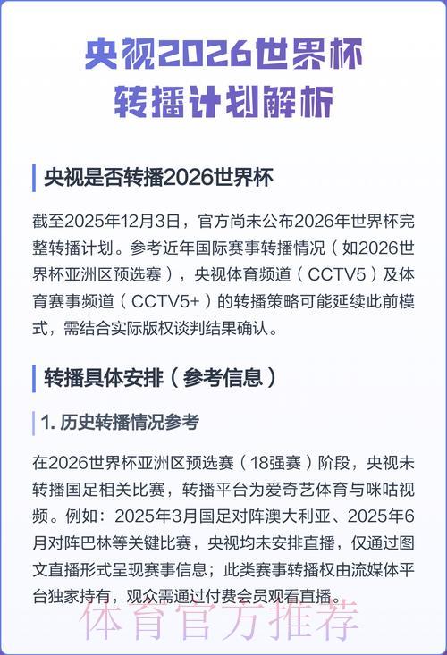 2026世界杯赛事直播全解析：最新转播版权归属一览