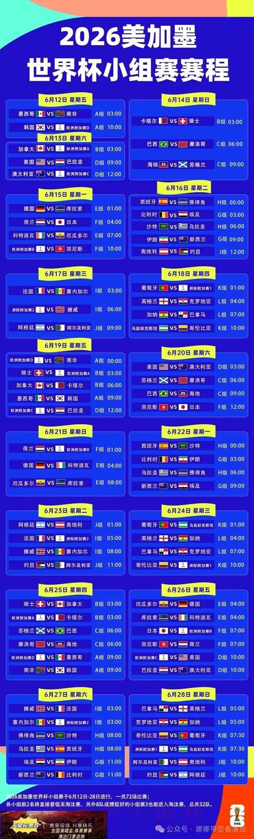 世界杯完整赛程时间表正式发布